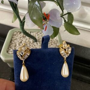 Vintage Crystal Pearl Baquette Stone Earring